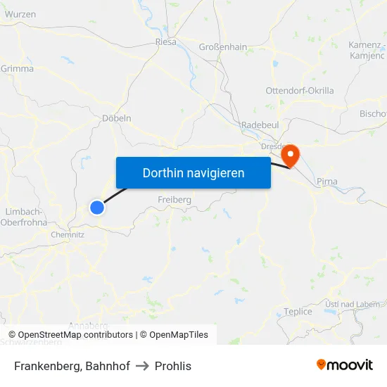 Frankenberg, Bahnhof to Prohlis map
