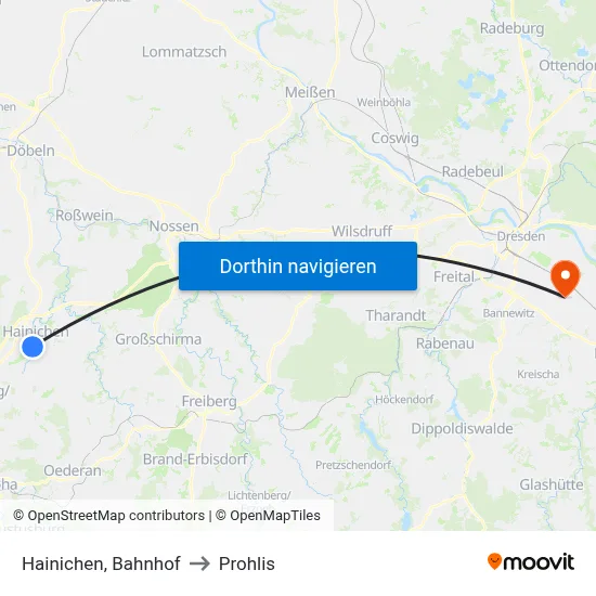 Hainichen, Bahnhof to Prohlis map