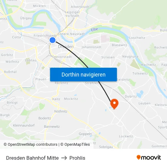 Dresden Bahnhof Mitte to Prohlis map