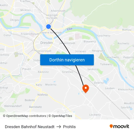 Dresden Bahnhof Neustadt to Prohlis map