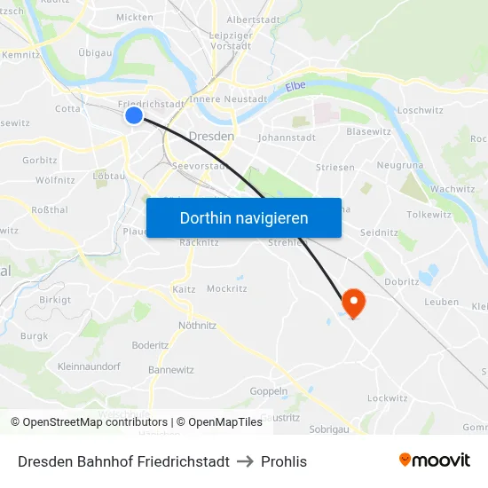 Dresden Bahnhof Friedrichstadt to Prohlis map