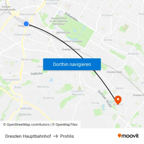 Dresden Hauptbahnhof to Prohlis map