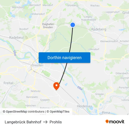 Langebrück Bahnhof to Prohlis map