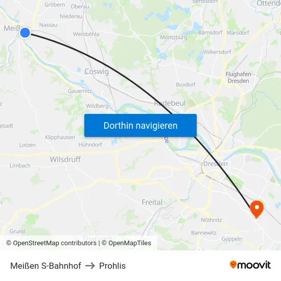 Meißen S-Bahnhof to Prohlis map