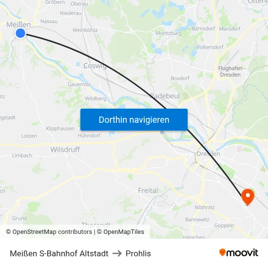 Meißen S-Bahnhof Altstadt to Prohlis map