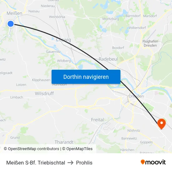 Meißen S-Bf. Triebischtal to Prohlis map