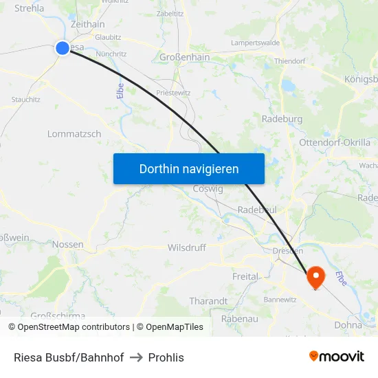 Riesa Busbf/Bahnhof to Prohlis map