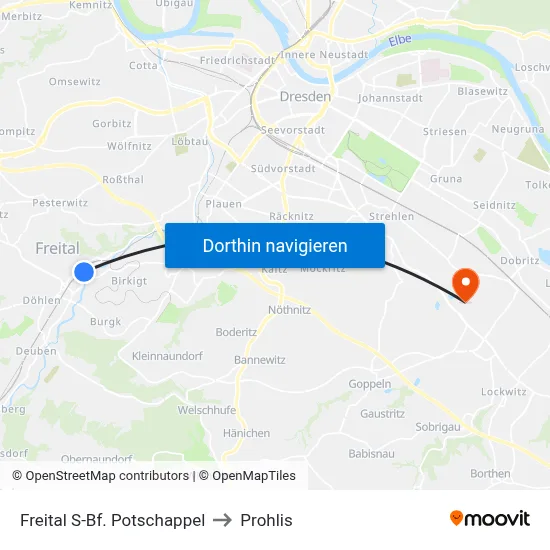 Freital S-Bf. Potschappel to Prohlis map