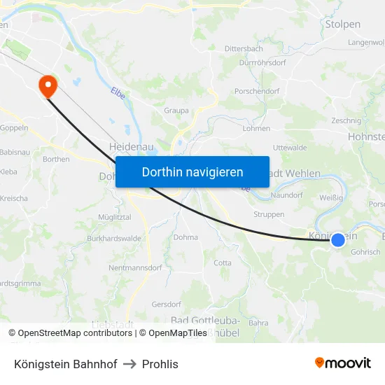 Königstein Bahnhof to Prohlis map