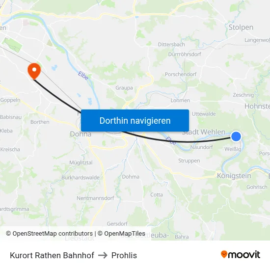 Kurort Rathen Bahnhof to Prohlis map