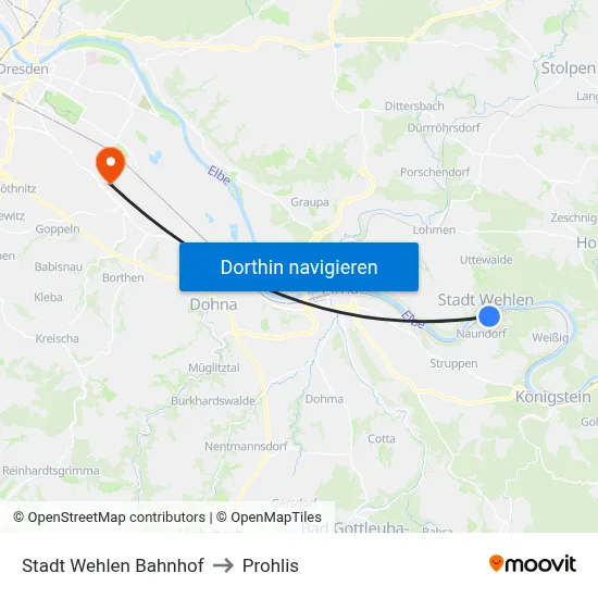Stadt Wehlen Bahnhof to Prohlis map