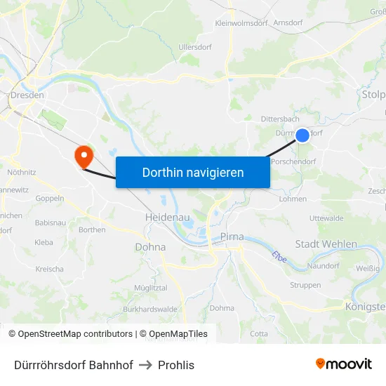 Dürrröhrsdorf Bahnhof to Prohlis map