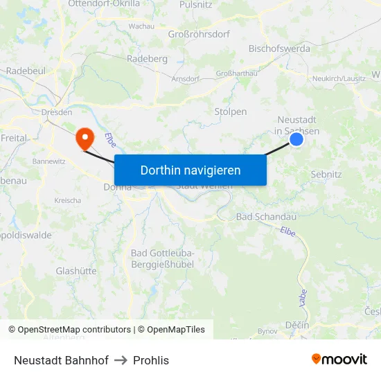 Neustadt Bahnhof to Prohlis map