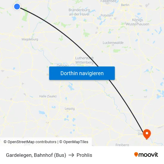 Gardelegen, Bahnhof (Bus) to Prohlis map