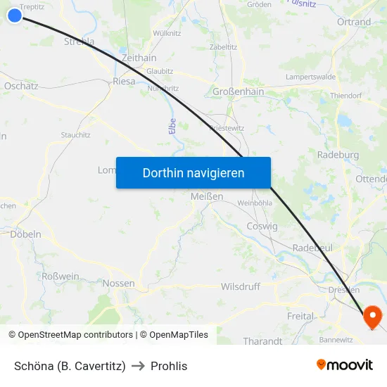 Schöna (B. Cavertitz) to Prohlis map