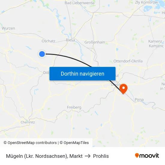 Mügeln (Lkr. Nordsachsen), Markt to Prohlis map