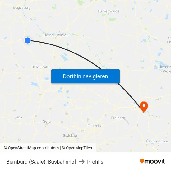 Bernburg (Saale), Busbahnhof to Prohlis map