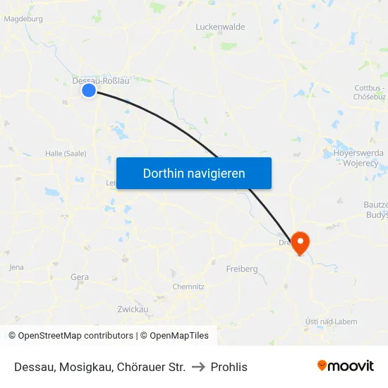 Dessau, Mosigkau, Chörauer Str. to Prohlis map