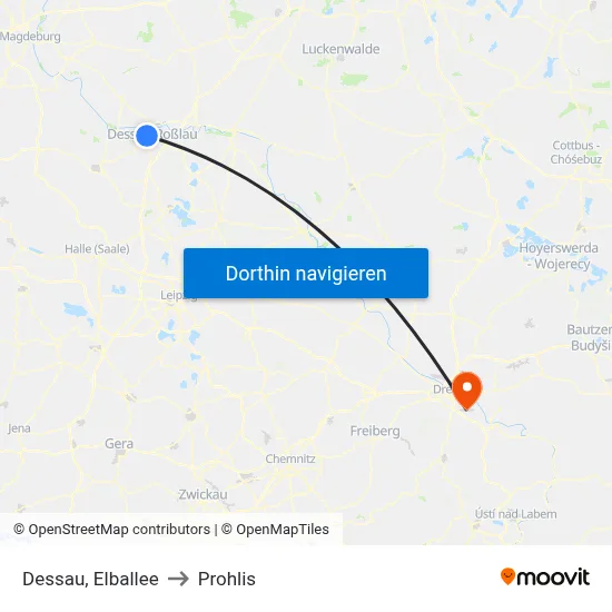 Dessau, Elballee to Prohlis map