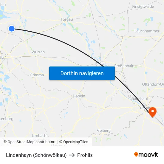Lindenhayn (Schönwölkau) to Prohlis map