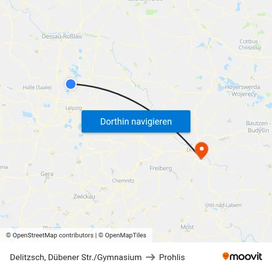 Delitzsch, Dübener Str./Gymnasium to Prohlis map