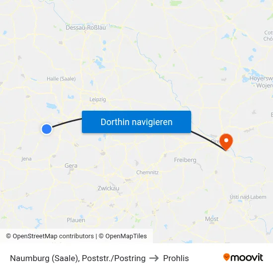 Naumburg (Saale), Poststr./Postring to Prohlis map