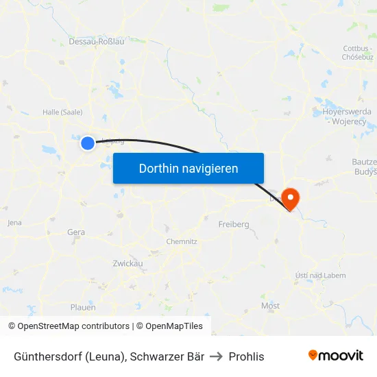 Günthersdorf (Leuna), Schwarzer Bär to Prohlis map