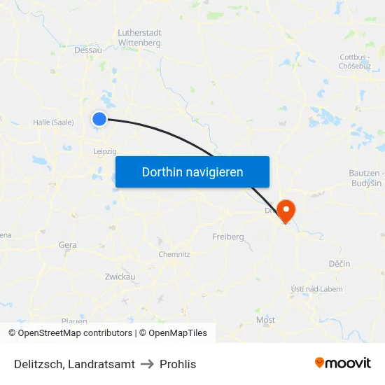 Delitzsch, Landratsamt to Prohlis map