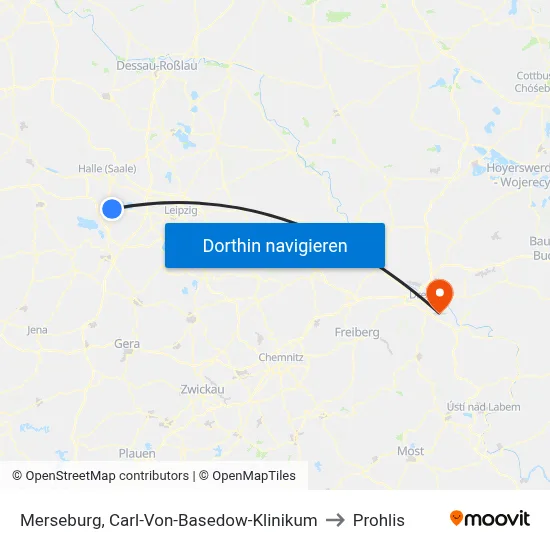 Merseburg, Carl-Von-Basedow-Klinikum to Prohlis map