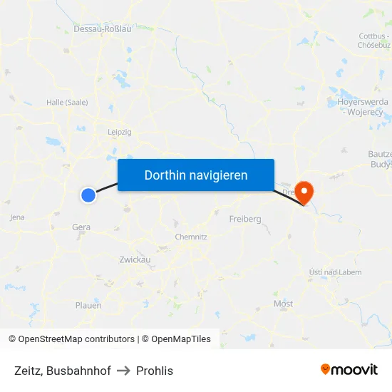 Zeitz, Busbahnhof to Prohlis map