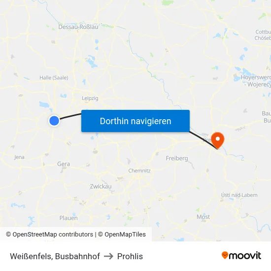 Weißenfels, Busbahnhof to Prohlis map