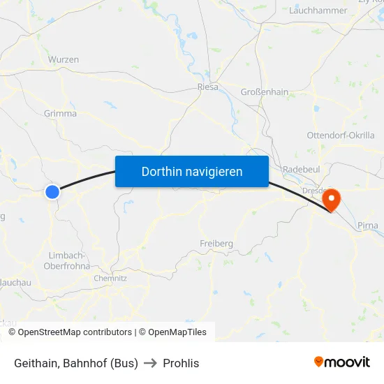 Geithain, Bahnhof (Bus) to Prohlis map