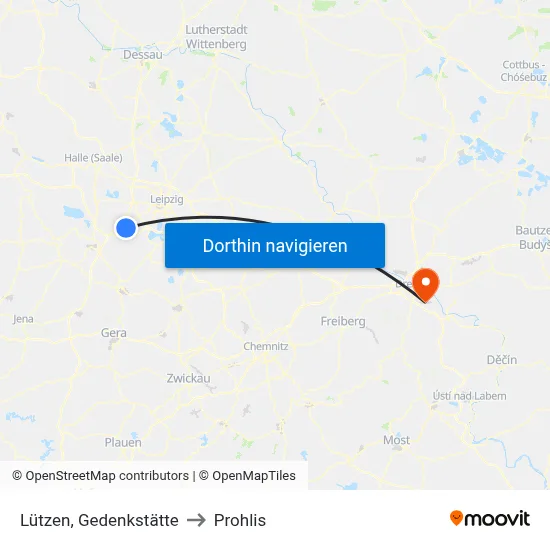 Lützen, Gedenkstätte to Prohlis map