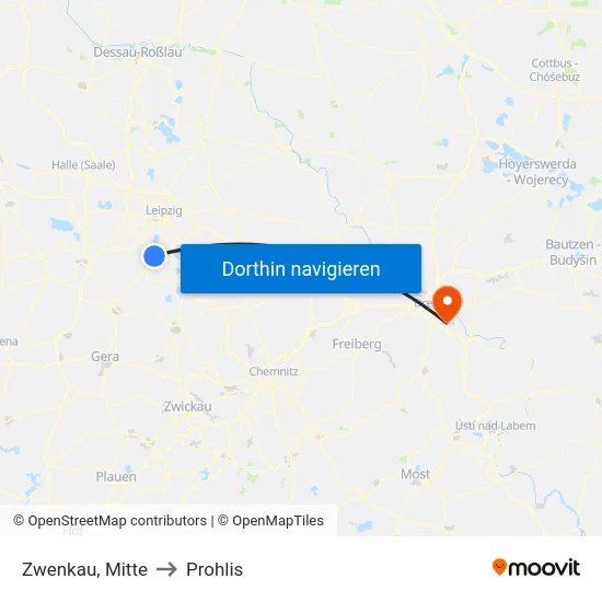 Zwenkau, Mitte to Prohlis map