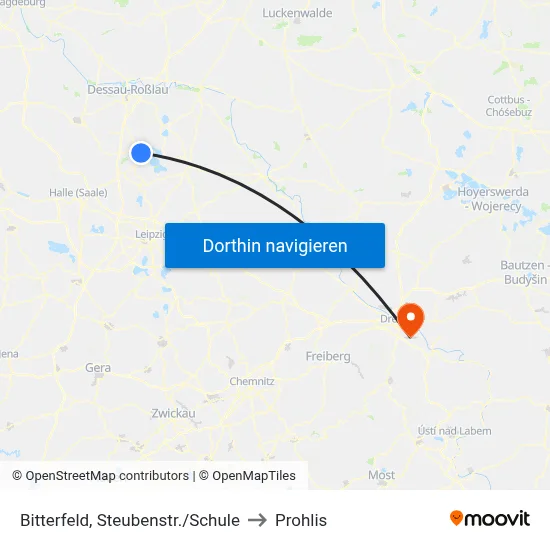 Bitterfeld, Steubenstr./Schule to Prohlis map