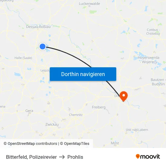 Bitterfeld, Polizeirevier to Prohlis map