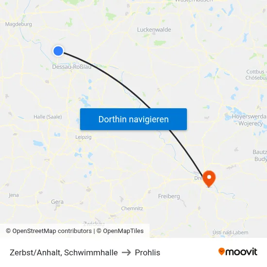 Zerbst/Anhalt, Schwimmhalle to Prohlis map