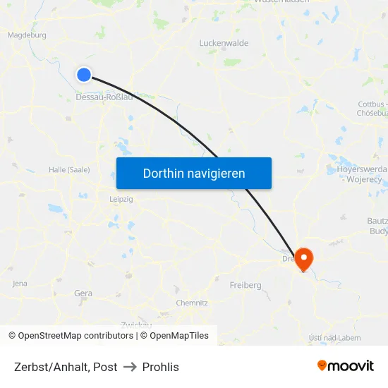 Zerbst/Anhalt, Post to Prohlis map