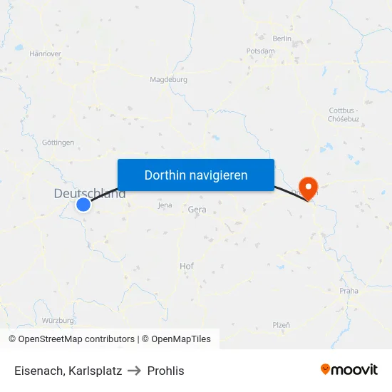 Eisenach, Karlsplatz to Prohlis map