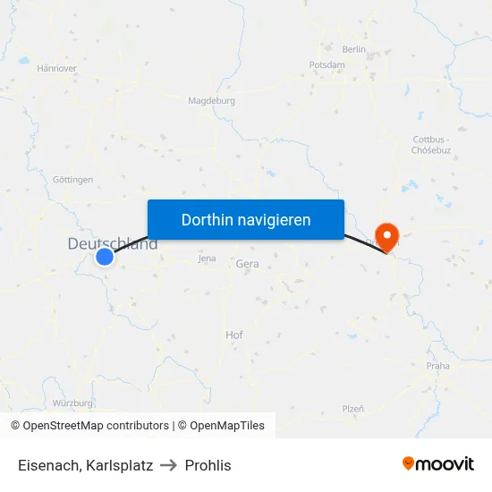 Eisenach, Karlsplatz to Prohlis map