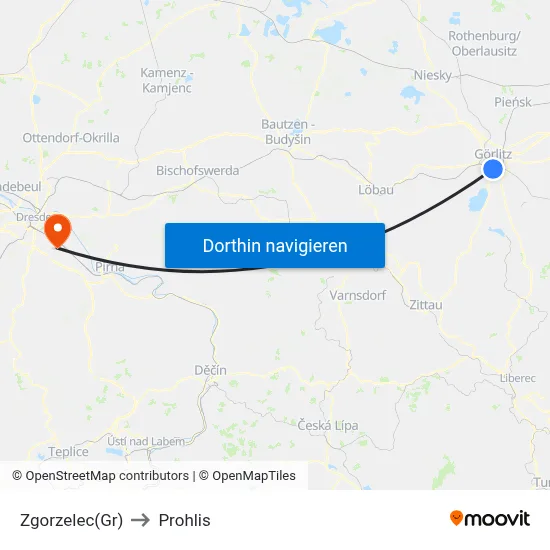 Zgorzelec(Gr) to Prohlis map