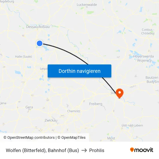 Wolfen (Bitterfeld), Bahnhof (Bus) to Prohlis map