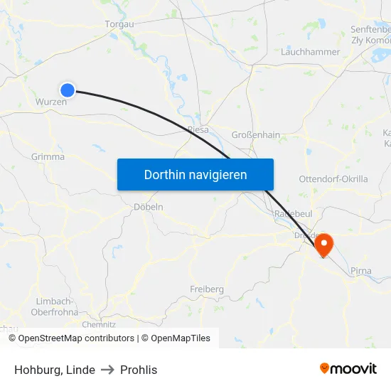 Hohburg, Linde to Prohlis map