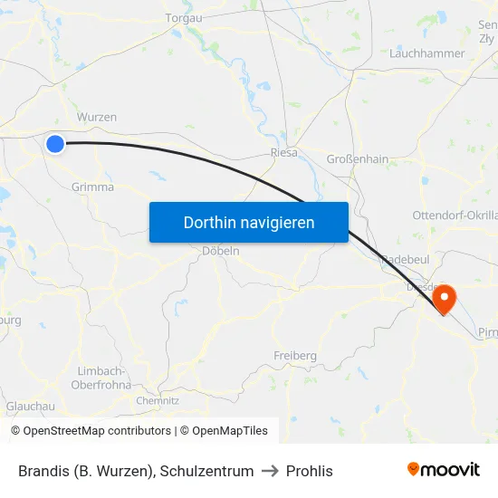 Brandis (B. Wurzen), Schulzentrum to Prohlis map