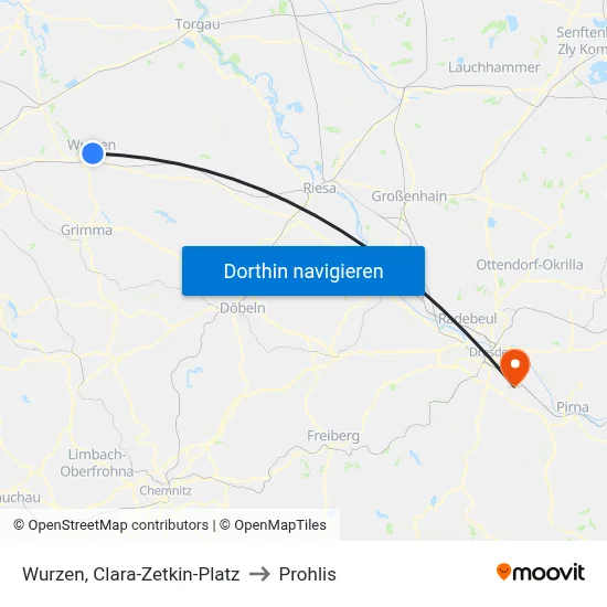 Wurzen, Clara-Zetkin-Platz to Prohlis map