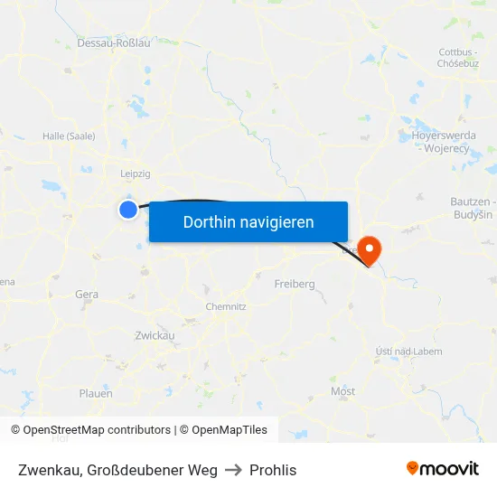 Zwenkau, Großdeubener Weg to Prohlis map