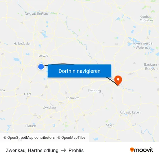 Zwenkau, Harthsiedlung to Prohlis map