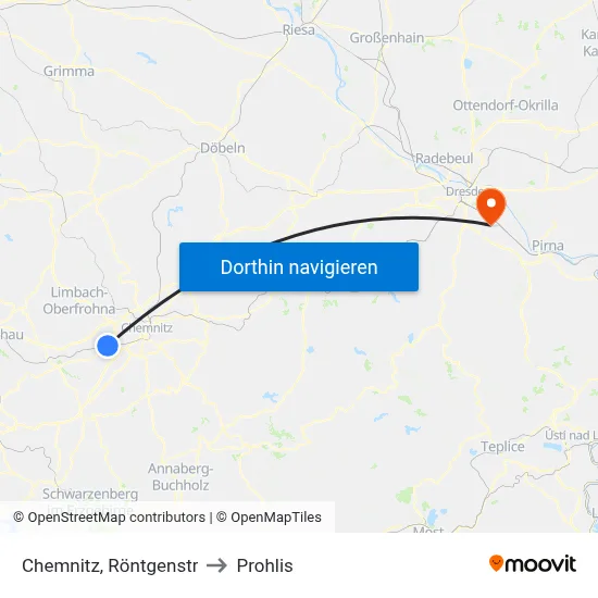 Chemnitz, Röntgenstr to Prohlis map