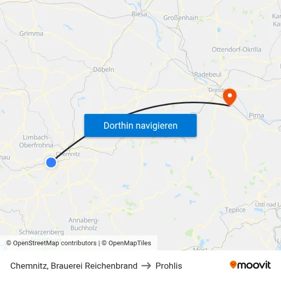 Chemnitz, Brauerei Reichenbrand to Prohlis map