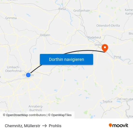 Chemnitz, Müllerstr to Prohlis map